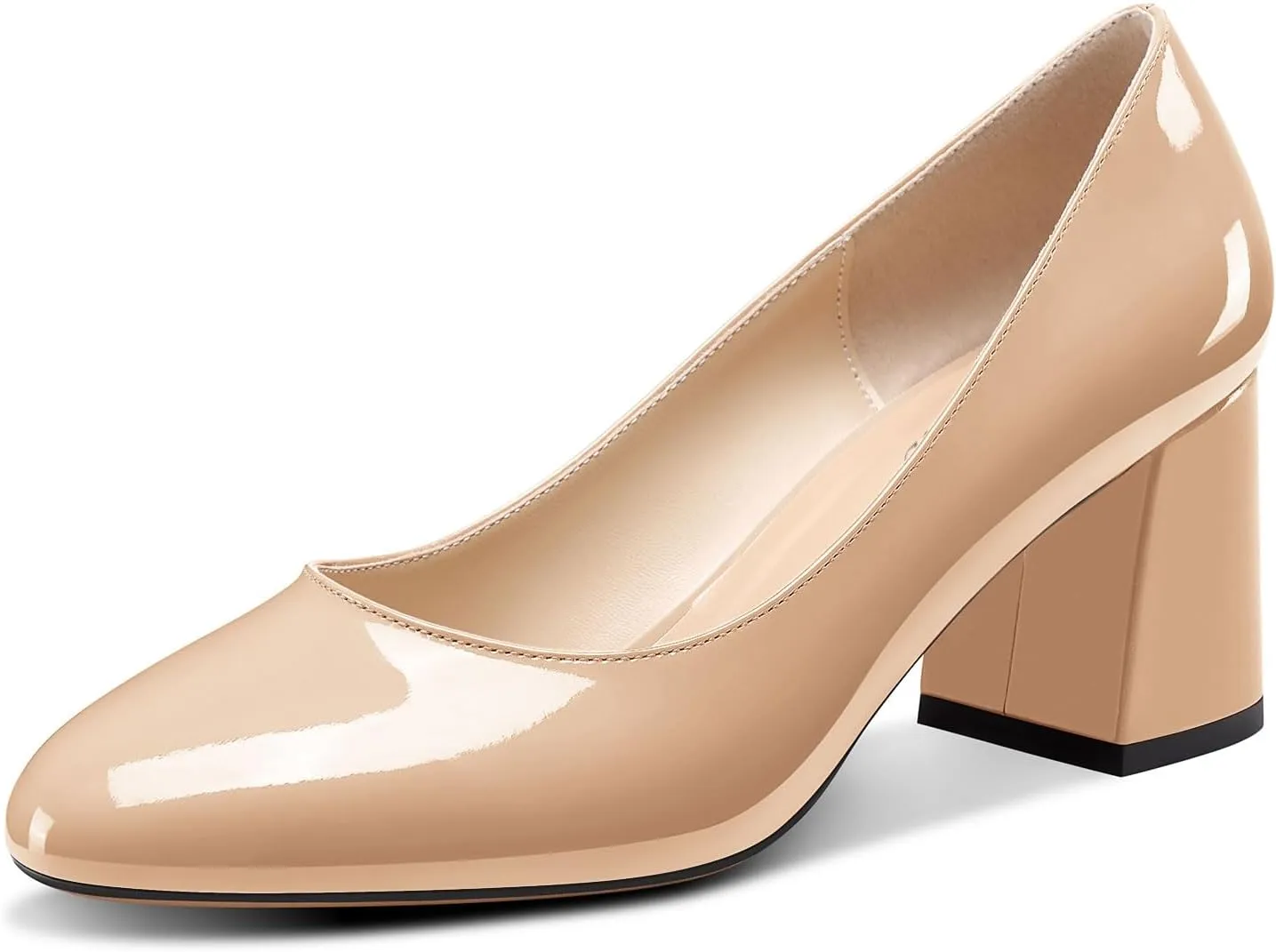TNYNFBEB Womens Chunky Block Mid Heel Round Toe Pumps Slip-on Prom Wedding Dress Basic Classic Cute 2.6 Inches Heels
