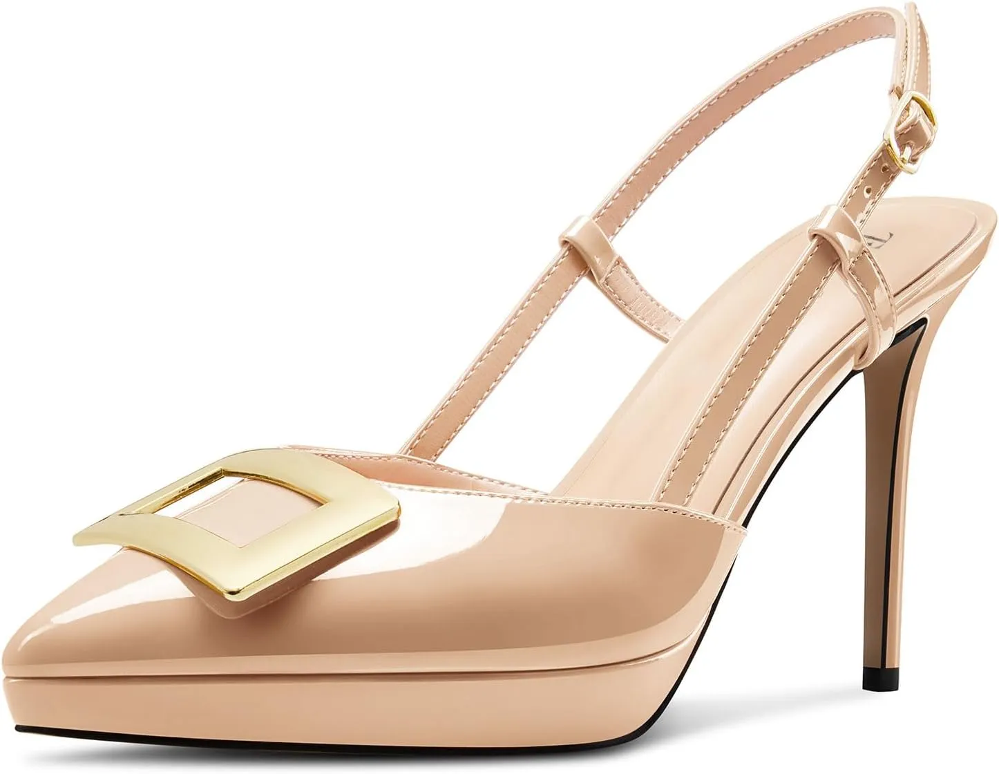 TNYNFBEB Womens Stiletto High Platform Heel Pointed Toe Pumps Slingback Slip-on Buckle Party Basic Classic 3.9 Inches Heels