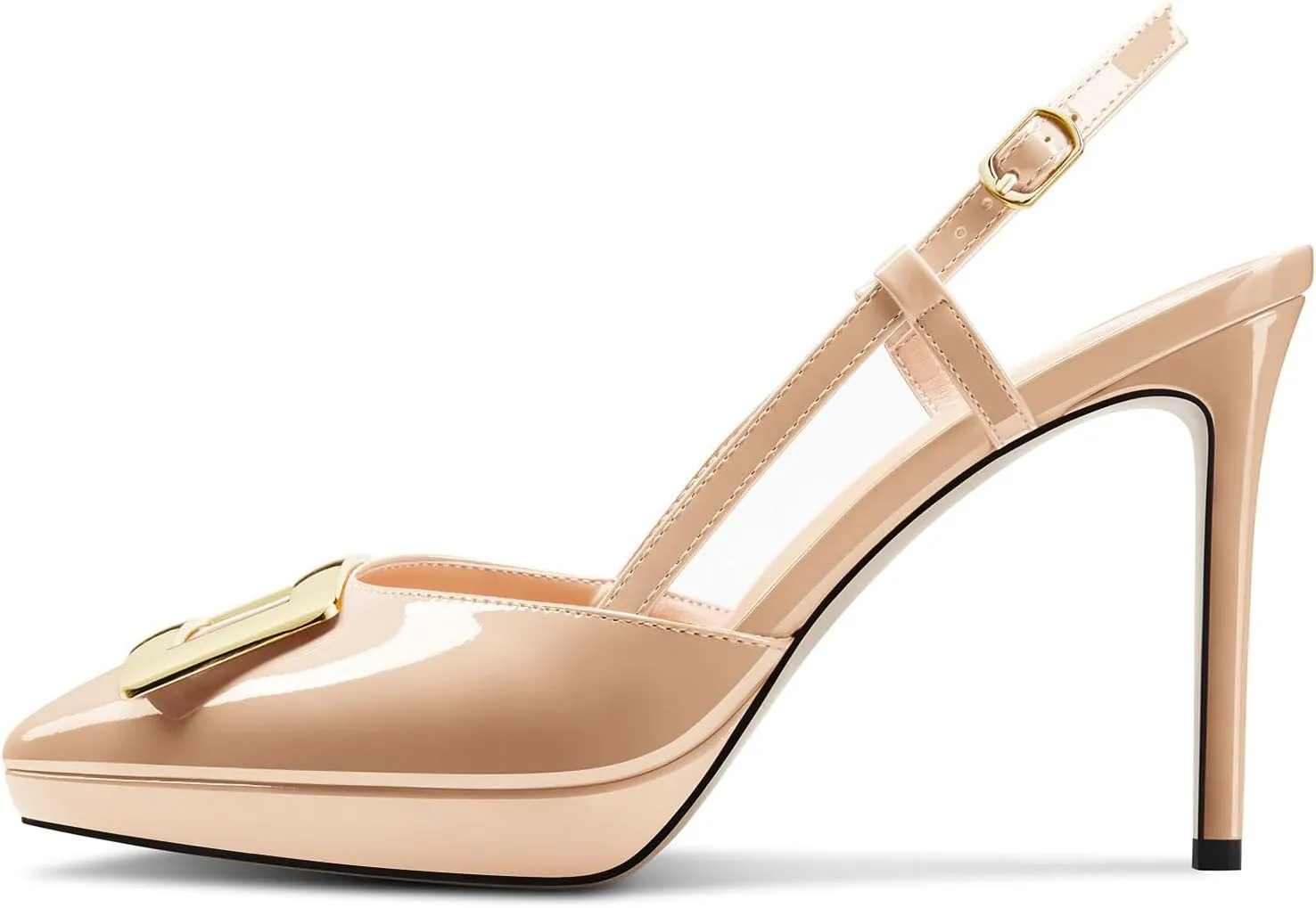 TNYNFBEB Womens Stiletto High Platform Heel Pointed Toe Pumps Slingback Slip-on Buckle Party Basic Classic 3.9 Inches Heels