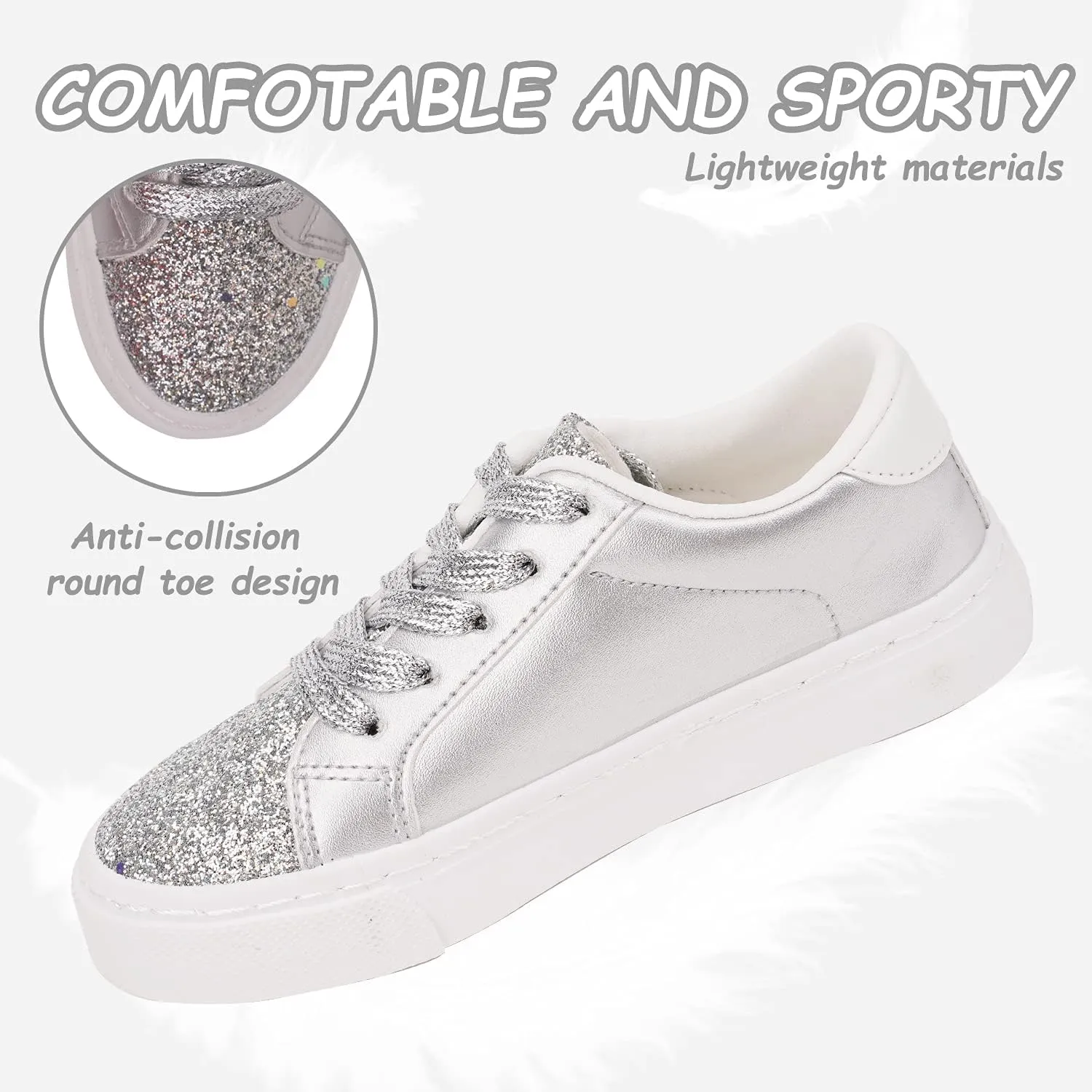 ToandonToddler Kids Sneakers Sparkle Fashion Glitter Sequins Canvas Shoes