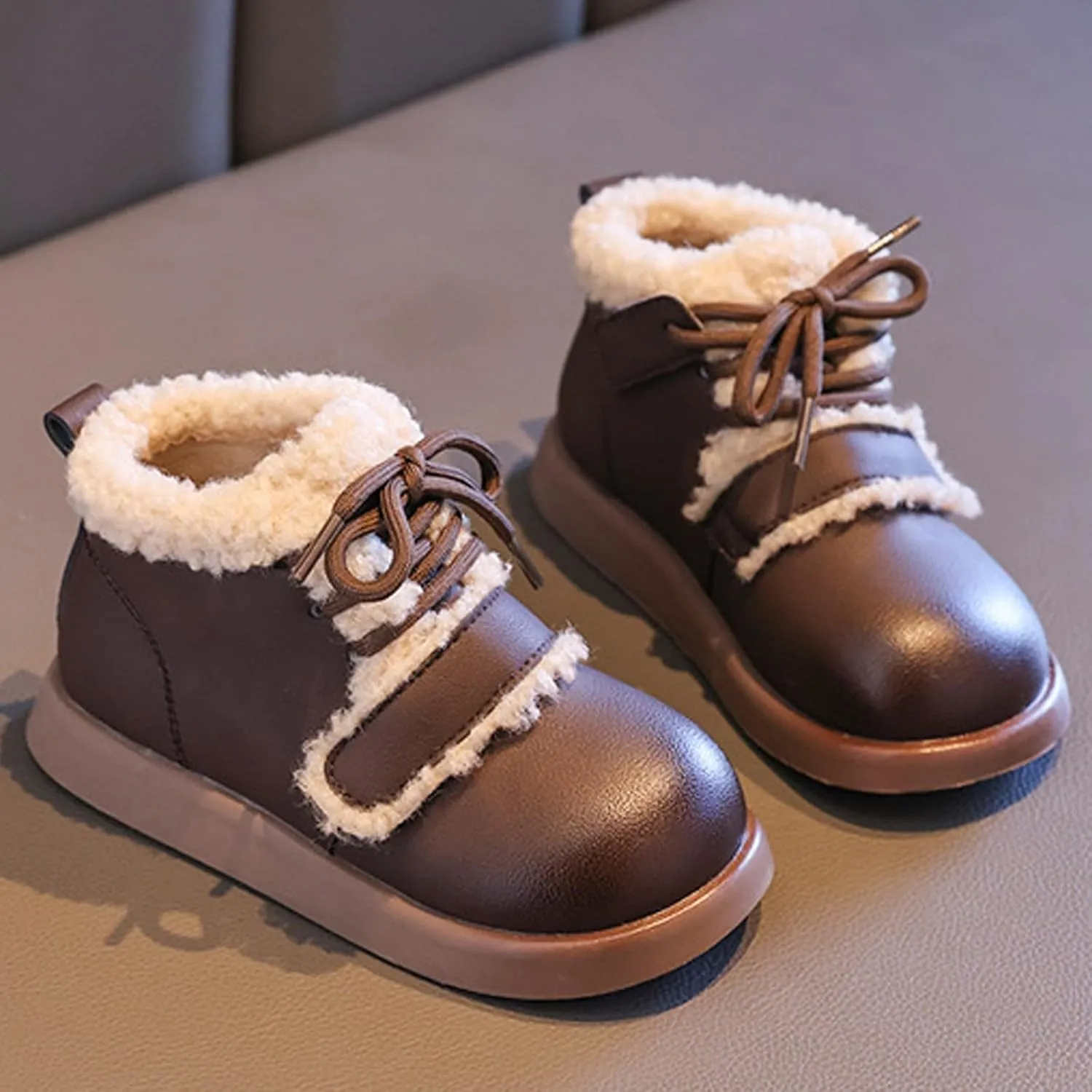 Toddler Kids Winter Snow Boots Slip On Cold Weather Sneakers Anti-Slip Fleece Ankle Boots Baby Girl Glittery Shoes