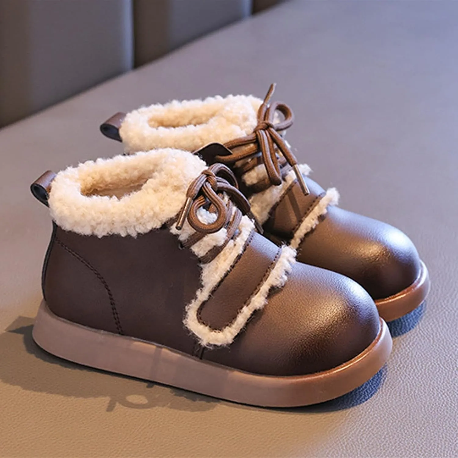 Toddler Kids Winter Snow Boots Slip On Cold Weather Sneakers Anti-Slip Fleece Ankle Boots Baby Girl Glittery Shoes