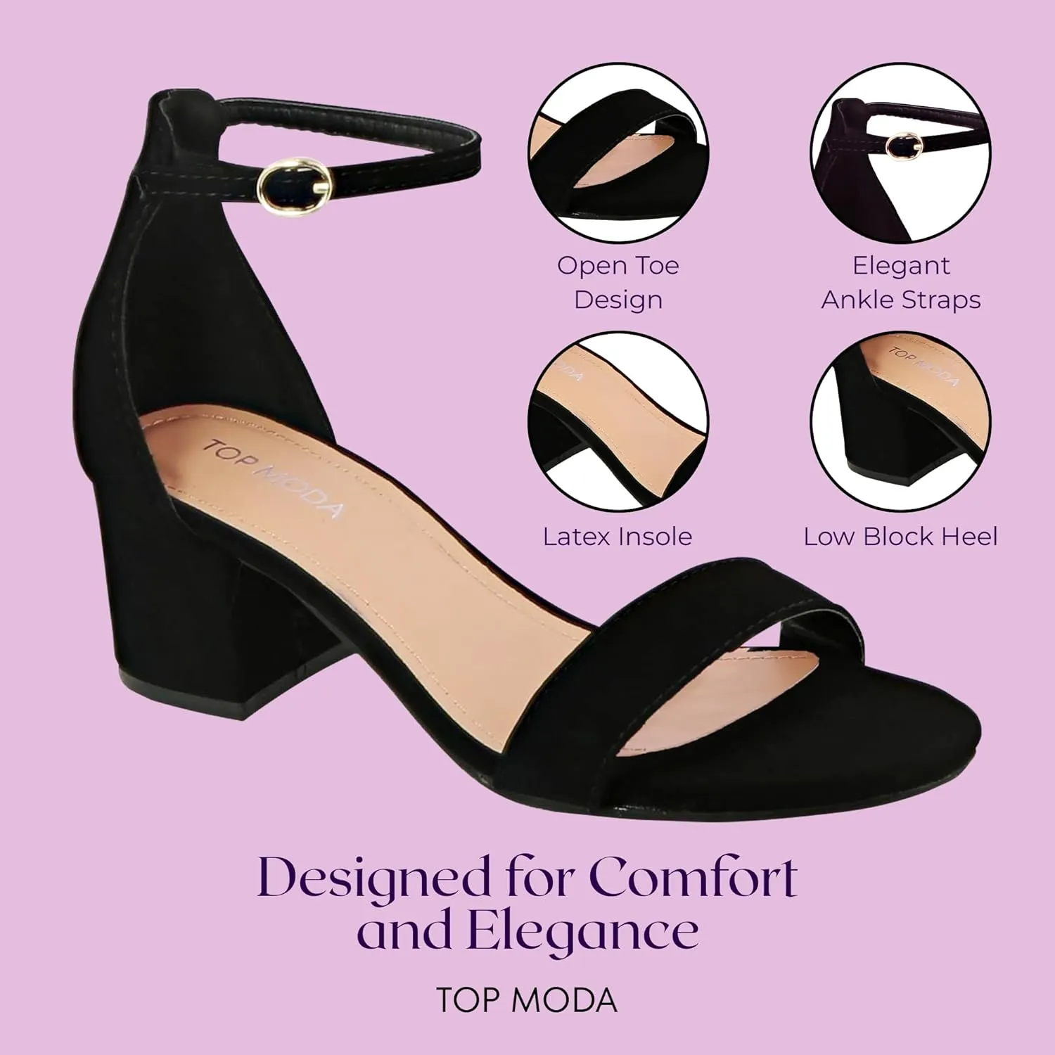 TOP Moda Darcie-1 Ankle Strap Dressy High Heel Sandal, Non-slip Sole, For Wedding, Party, Prom, Evening Wear, or Any Occasion, Sleek Style Block Heel Sandals