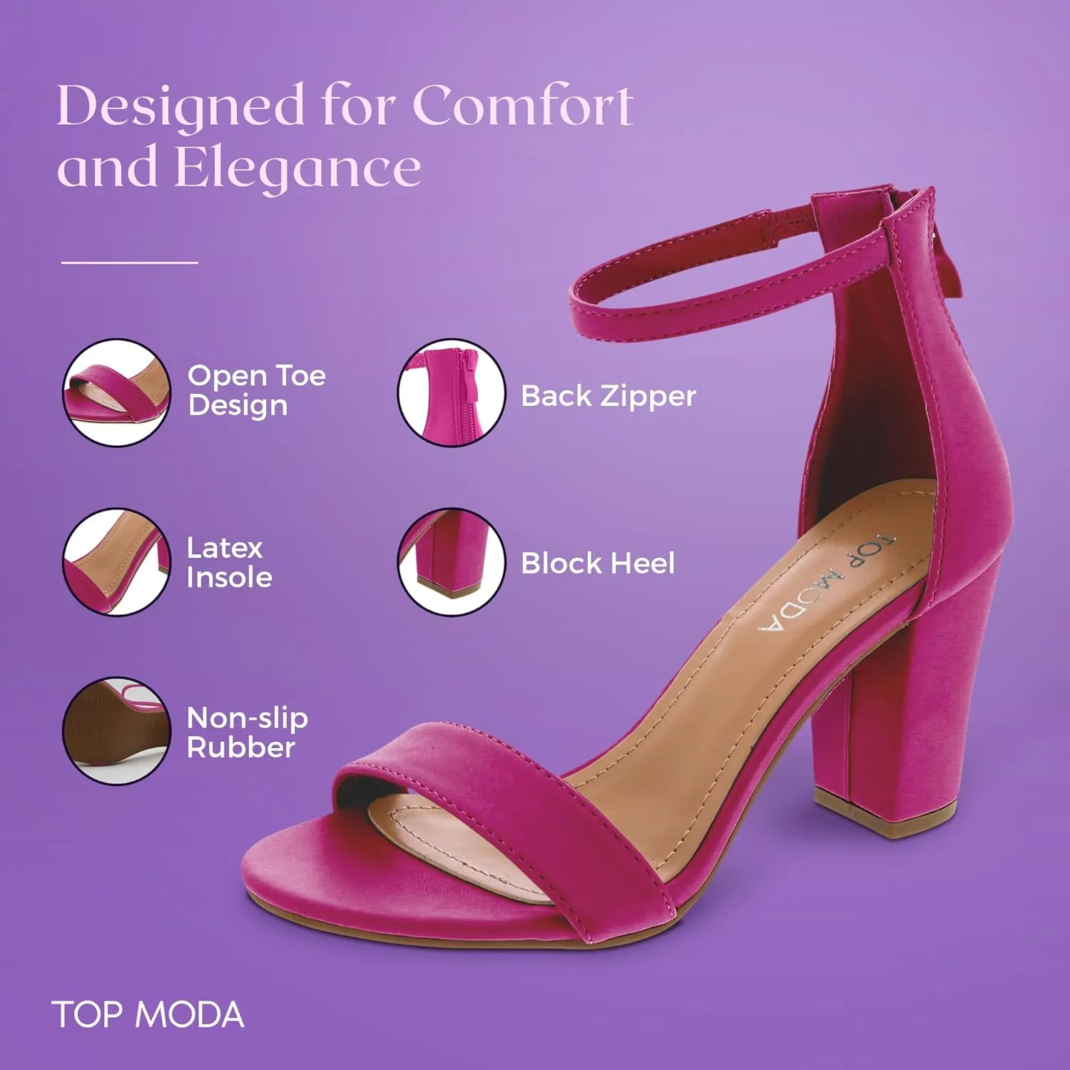 TOP MODA Hannah-1 Ankle Strap Dressy High Heel Sandal, Non-slip Sole, For Wedding, Party, Prom, Evening Wear, or Any Occasion, Sleek Style Block Heel Sandals