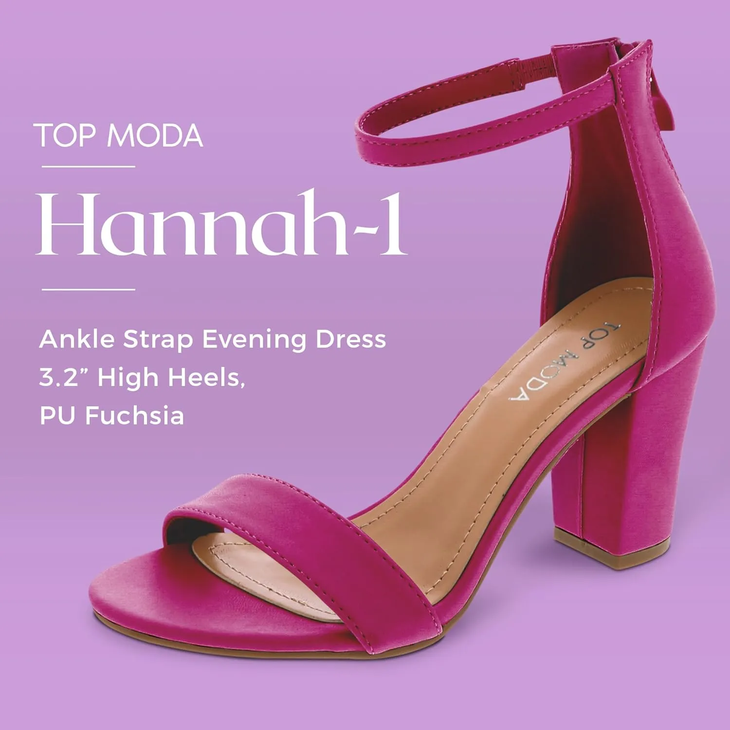 TOP MODA Hannah-1 Ankle Strap Dressy High Heel Sandal, Non-slip Sole, For Wedding, Party, Prom, Evening Wear, or Any Occasion, Sleek Style Block Heel Sandals