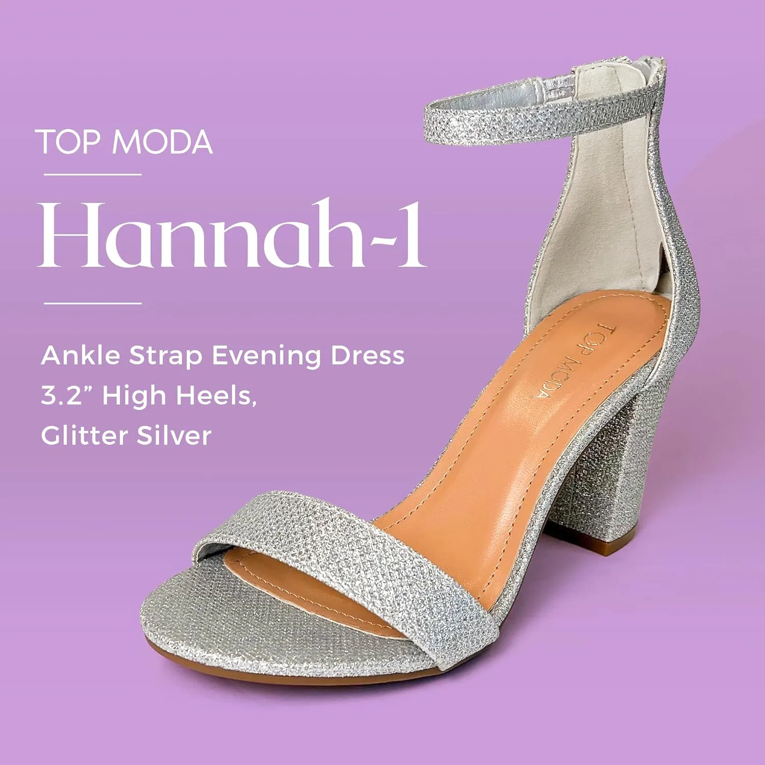 TOP MODA Hannah-1 Ankle Strap Dressy High Heel Sandal, Non-slip Sole, For Wedding, Party, Prom, Evening Wear, or Any Occasion, Sleek Style Block Heel Sandals