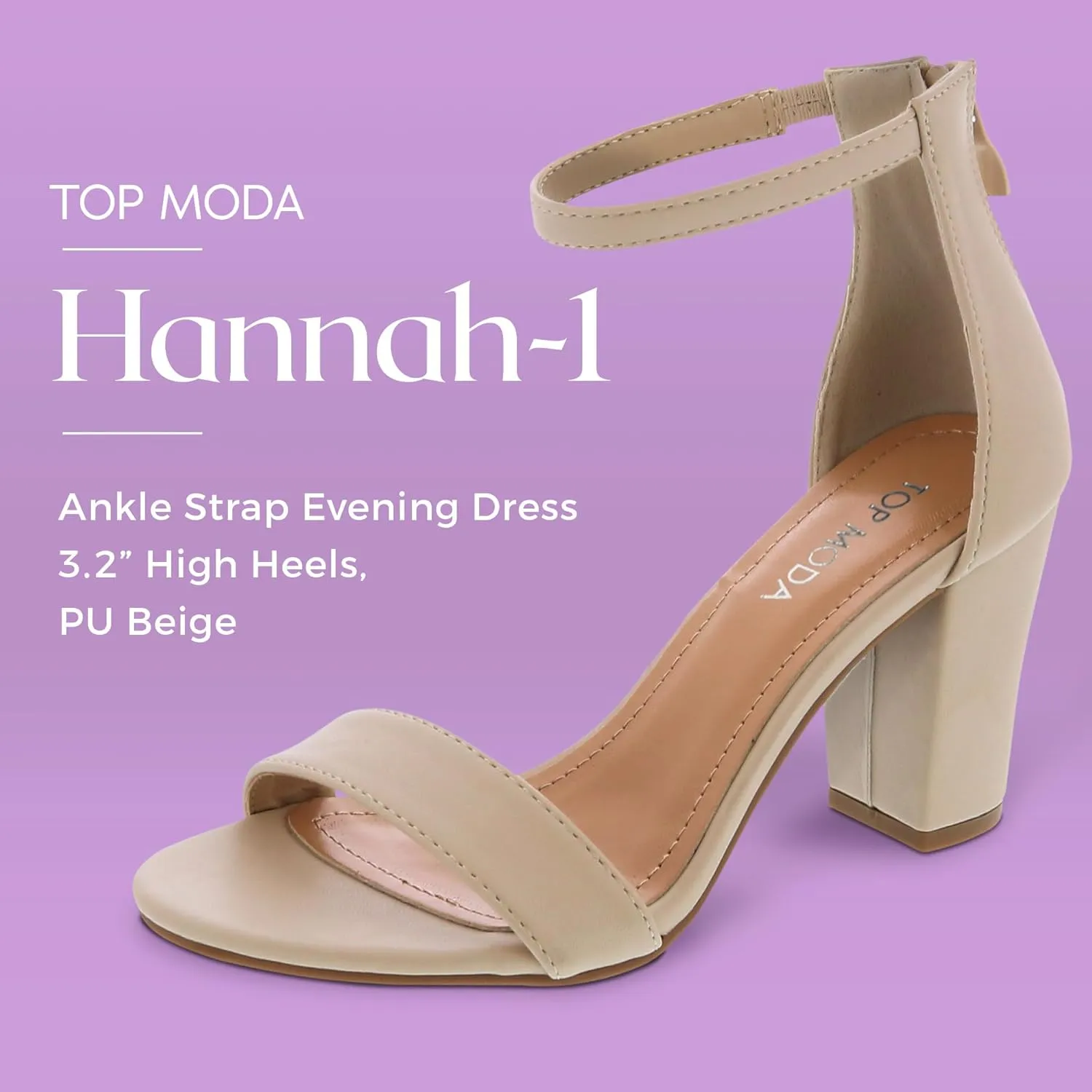 TOP MODA Hannah-1 Ankle Strap Dressy High Heel Sandal, Non-slip Sole, For Wedding, Party, Prom, Evening Wear, or Any Occasion, Sleek Style Block Heel Sandals