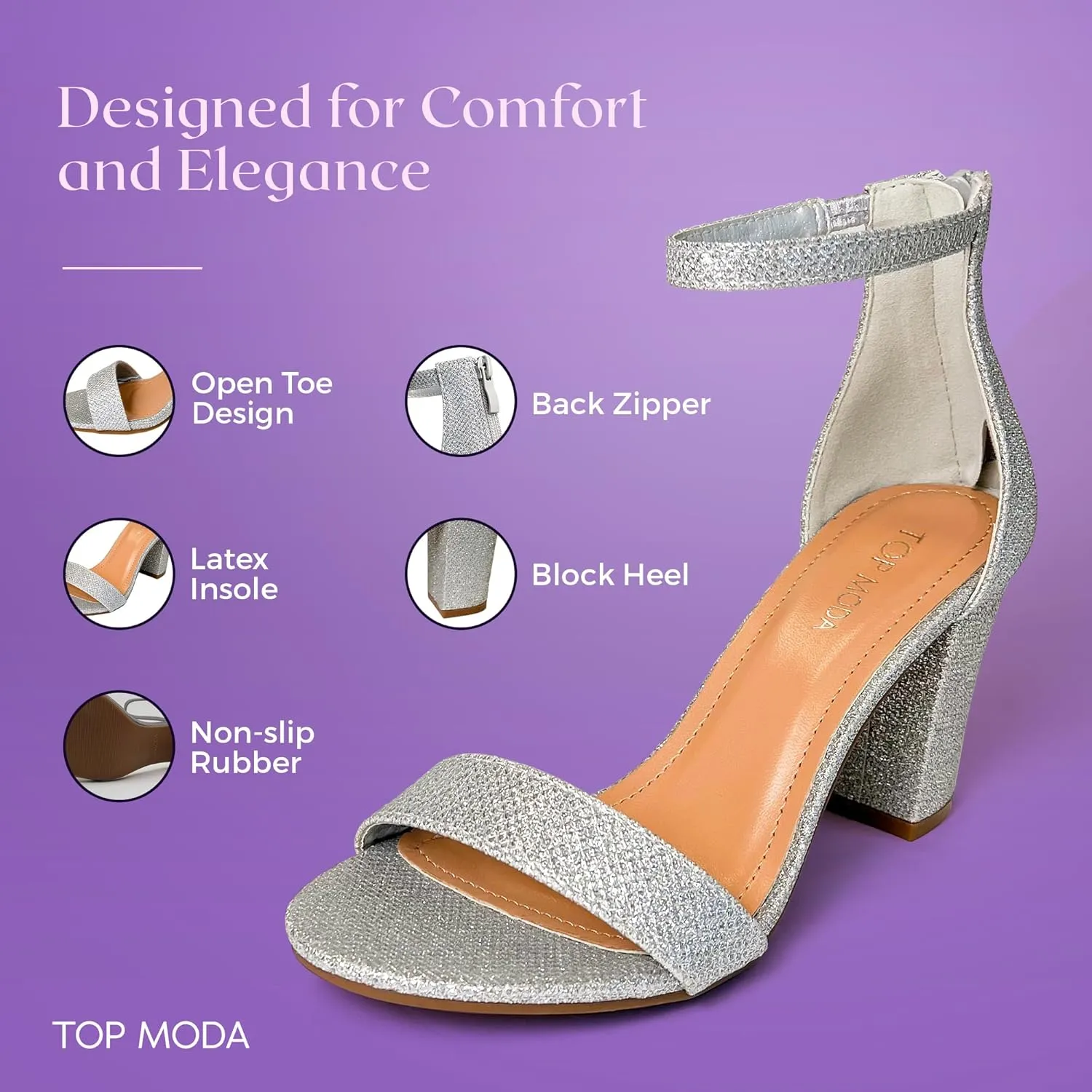 TOP MODA Hannah-1 Ankle Strap Dressy High Heel Sandal, Non-slip Sole, For Wedding, Party, Prom, Evening Wear, or Any Occasion, Sleek Style Block Heel Sandals