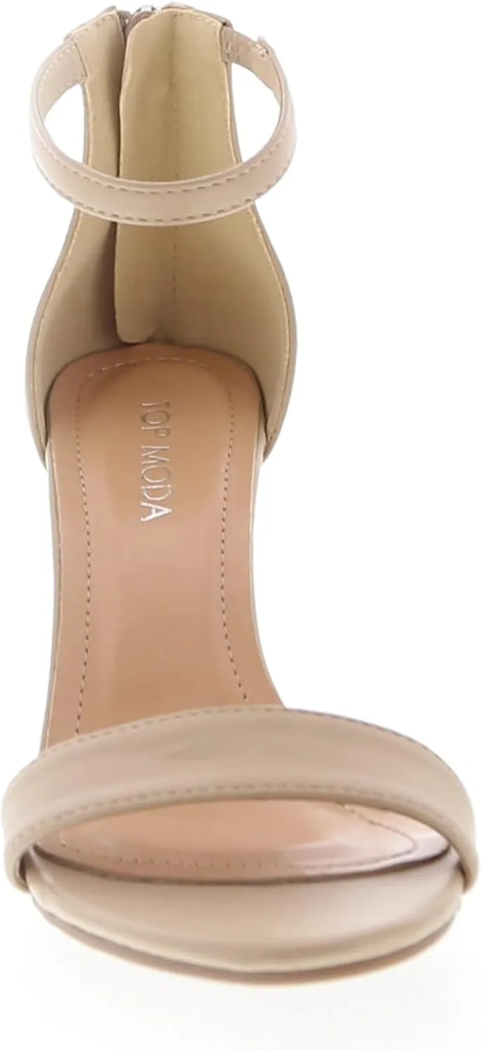 TOP MODA Hannah-1 Ankle Strap Dressy High Heel Sandal, Non-slip Sole, For Wedding, Party, Prom, Evening Wear, or Any Occasion, Sleek Style Block Heel Sandals