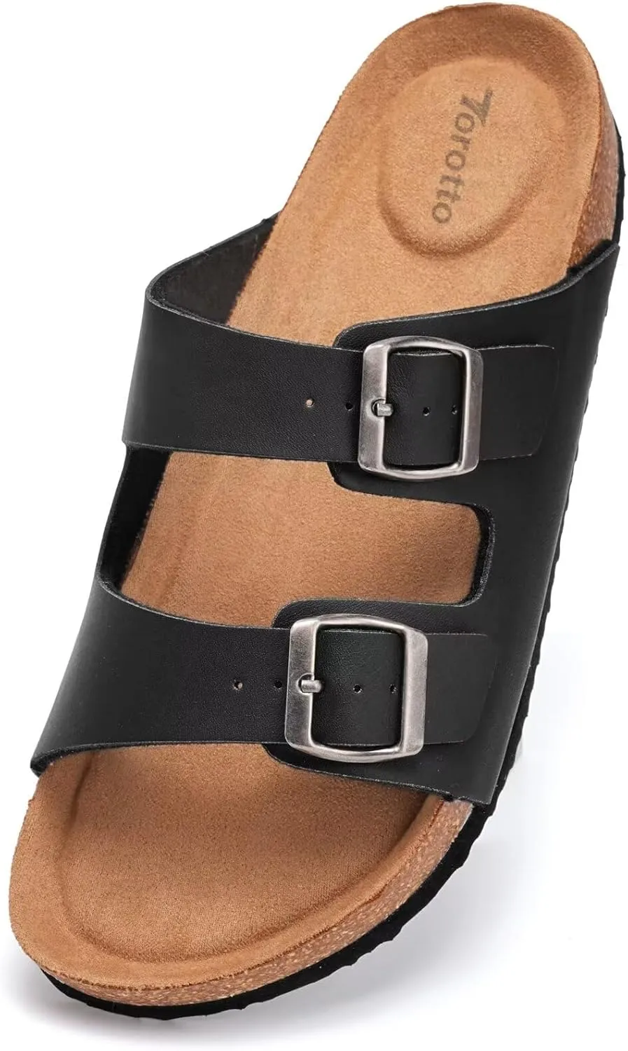 Torotto Mens Slides with Cork Footbed Open Toe Adjustable Webbing Flat Sandals for Walking | Beach | Indoor