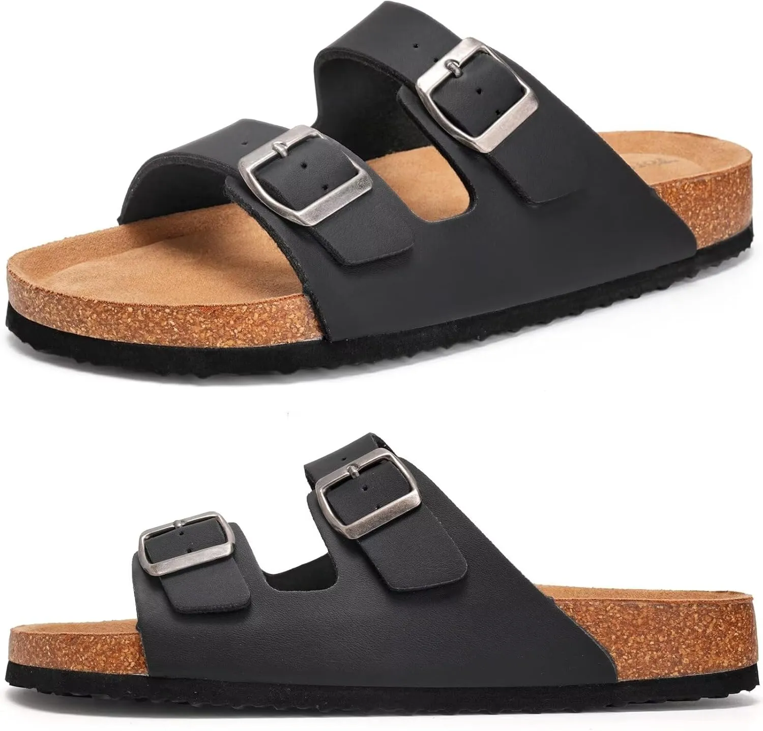 Torotto Mens Slides with Cork Footbed Open Toe Adjustable Webbing Flat Sandals for Walking | Beach | Indoor