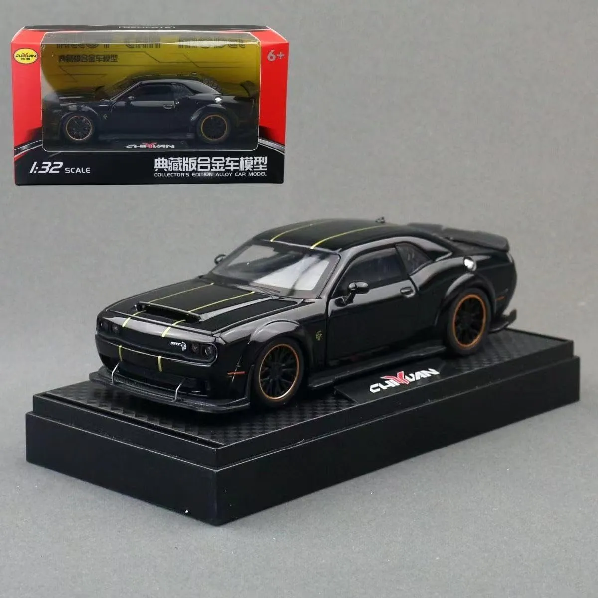 Toy Cars 1:32 Charger Hellcat SRT Model Cars, Pull Back Die-cast Vehicles, Collectible Cars with Sounds＆Lights for Kids Boys Girls and Adults, Gift Black