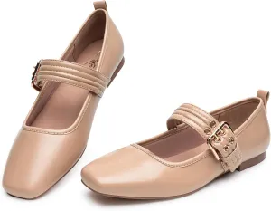 Trary Women's Ballet Flats,Mary Jane Shoes for Women,Square Toe Dressy Comfortable Shoes