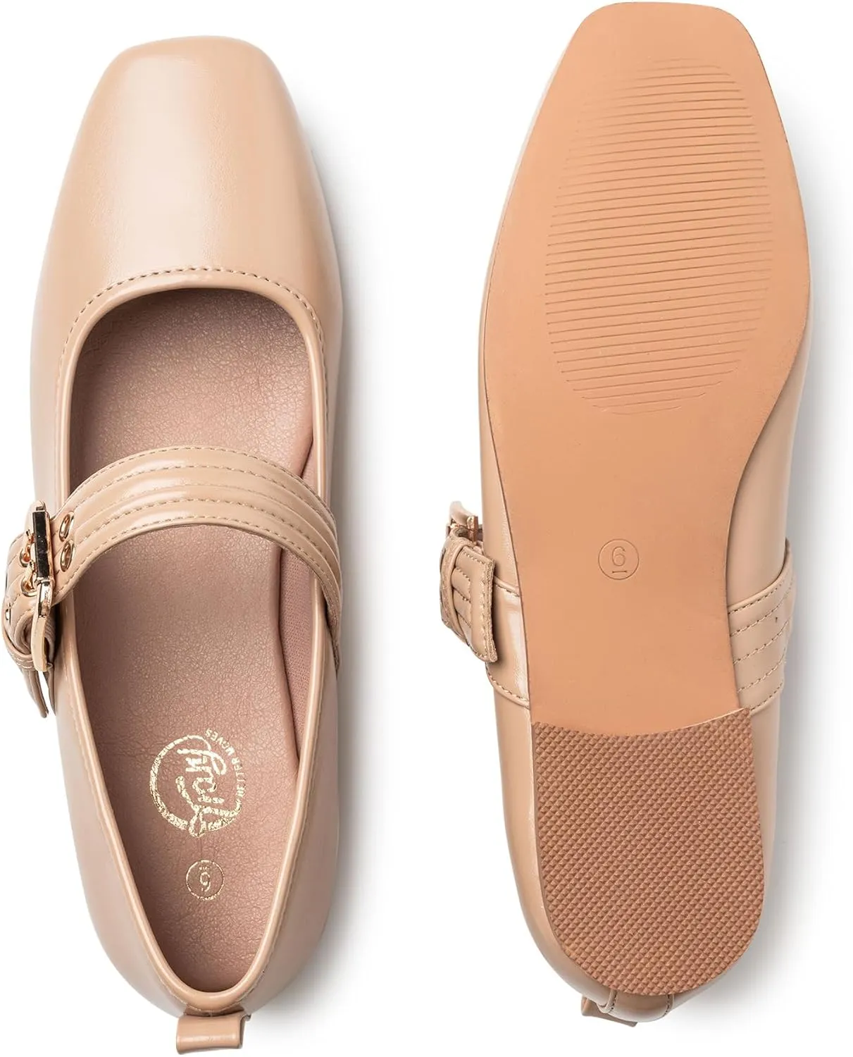 Trary Women's Ballet Flats,Mary Jane Shoes for Women,Square Toe Dressy Comfortable Shoes