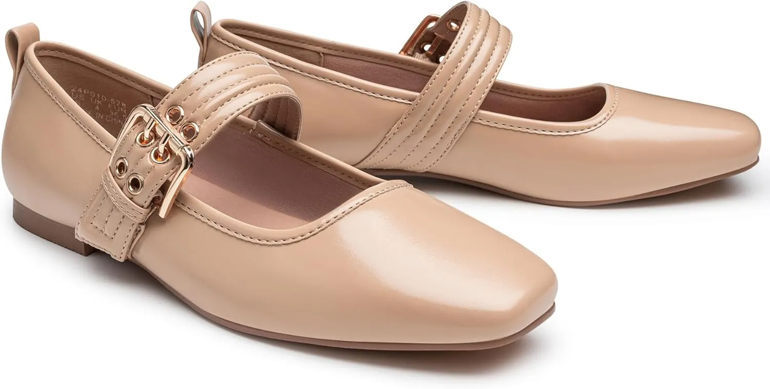Trary Women's Ballet Flats,Mary Jane Shoes for Women,Square Toe Dressy Comfortable Shoes
