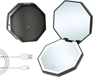 Travel Mirror with Light,Rechargeable 1x/3x Compact Magnifying Mirror, Handheld LED Makeup Mirror,3 Light Settings,Dimmable Pocket Mirror,Portable for Handbag,Pocket,Purse (Black)