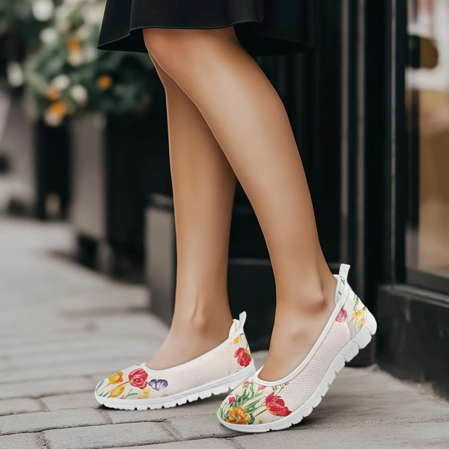 Tulips Slip On Walking Shoes for Women Hands Free Sneakers Lightweight Non Slip Workout Gym Nurse Shoes