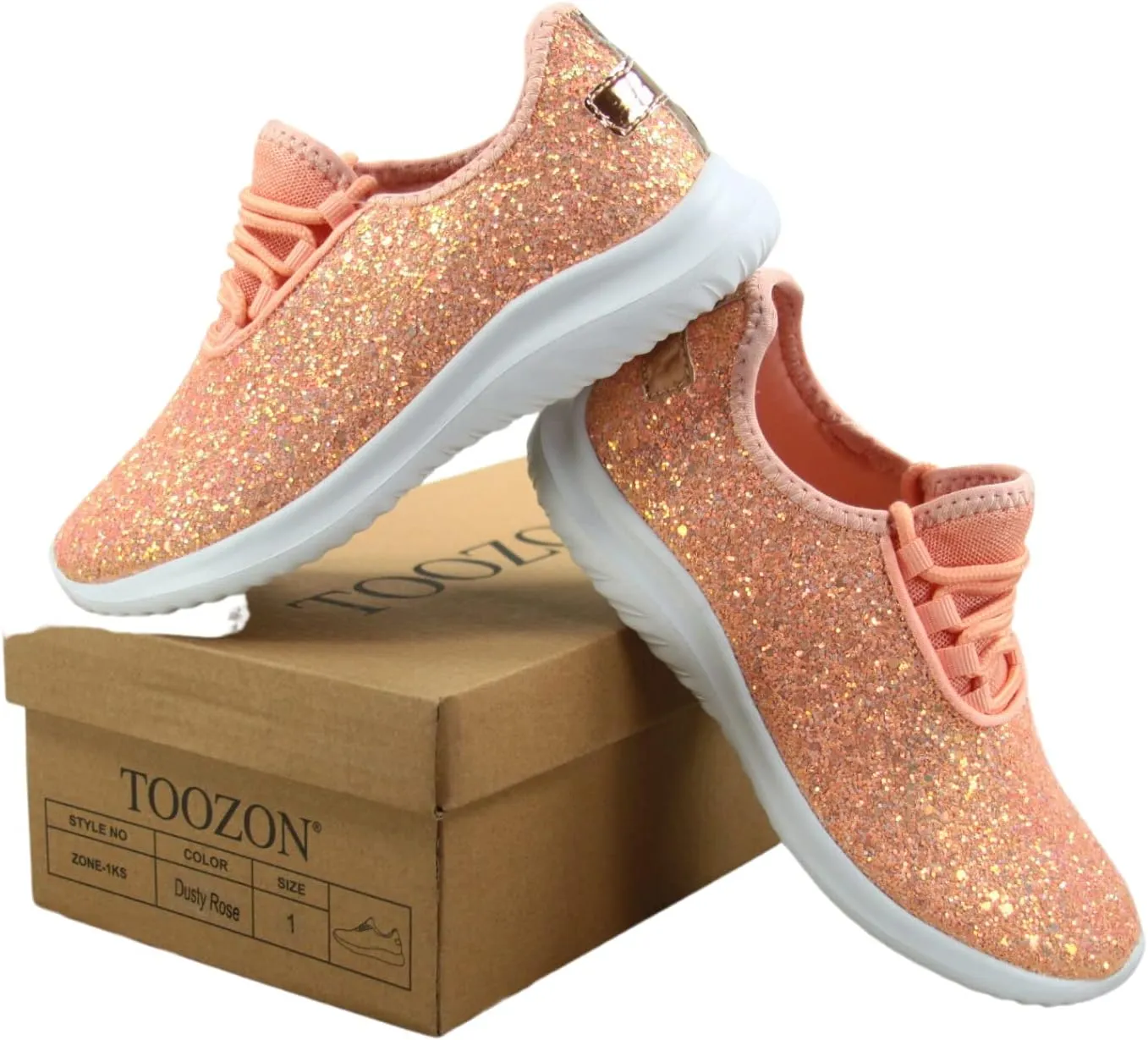 TZ Kid's Girl's Fashion Glitter Sparkle Slip On Lace Casual Walking Sneaker Shoes