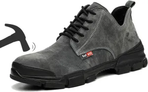U-lite Steel Toe Safety Work Shoes for Men Women, Pigskin Suede Anti-Smash Indestructible Industrial Construction Boot