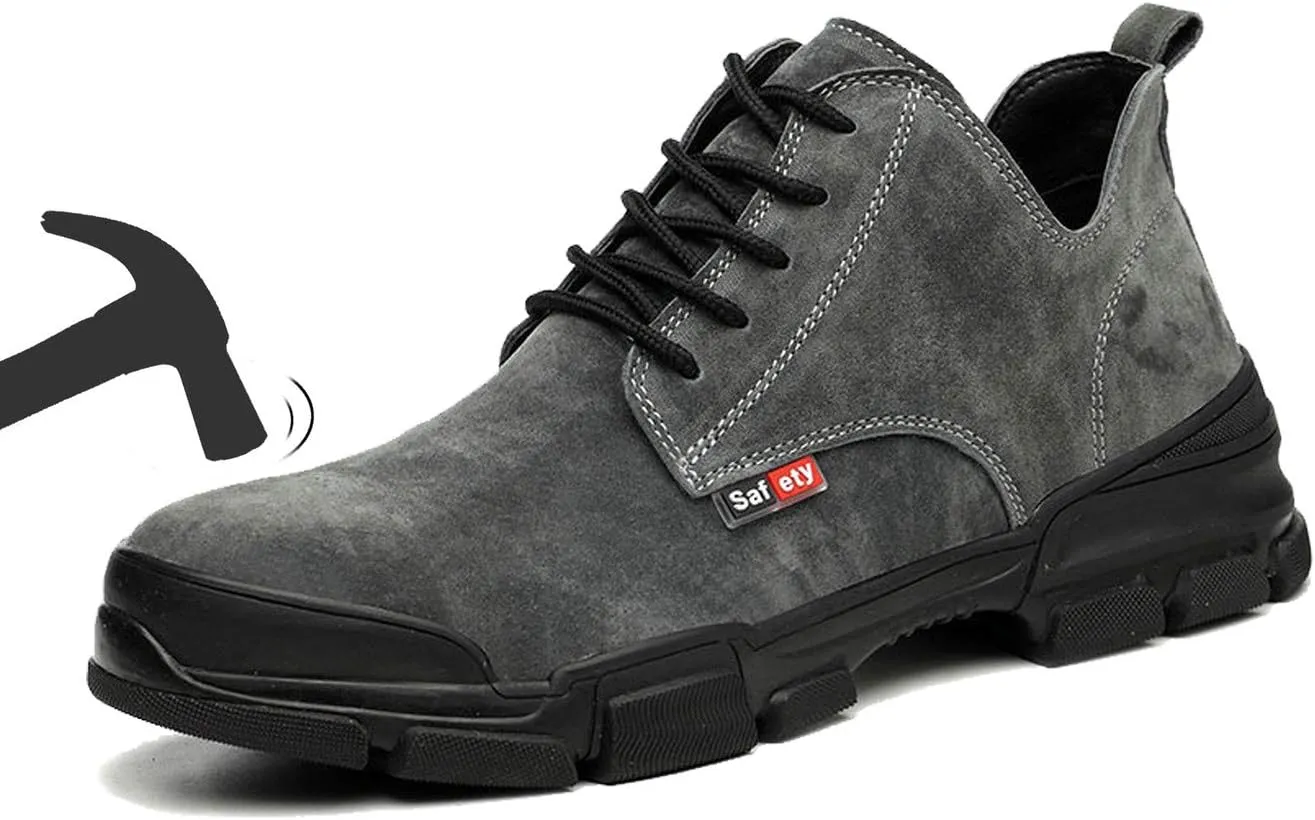 U-lite Steel Toe Safety Work Shoes for Men Women, Pigskin Suede Anti-Smash Indestructible Industrial Construction Boot