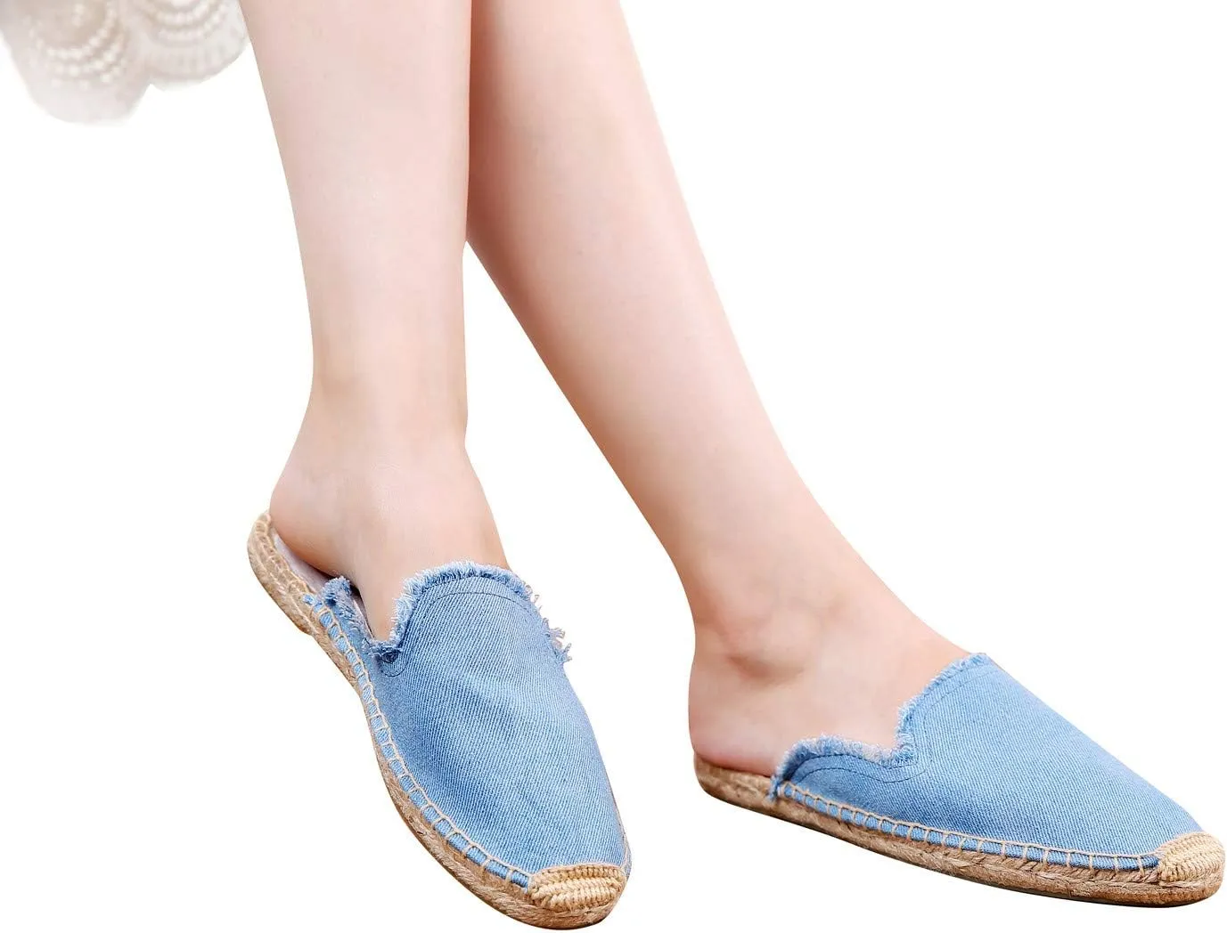 U-lite Women's Simple Mule Breathable Flat Espadrilles Shoes, Pure Color Mules