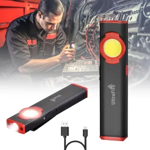 ULTRAFIRE Flat EDC Flashlight,300 Lumens Rechargeable Mini Magnetic Pocket Light,4 Modes Ultra-Light Bright LED Work Light with Clip for Working,Car Repairing,Camping,Emergency