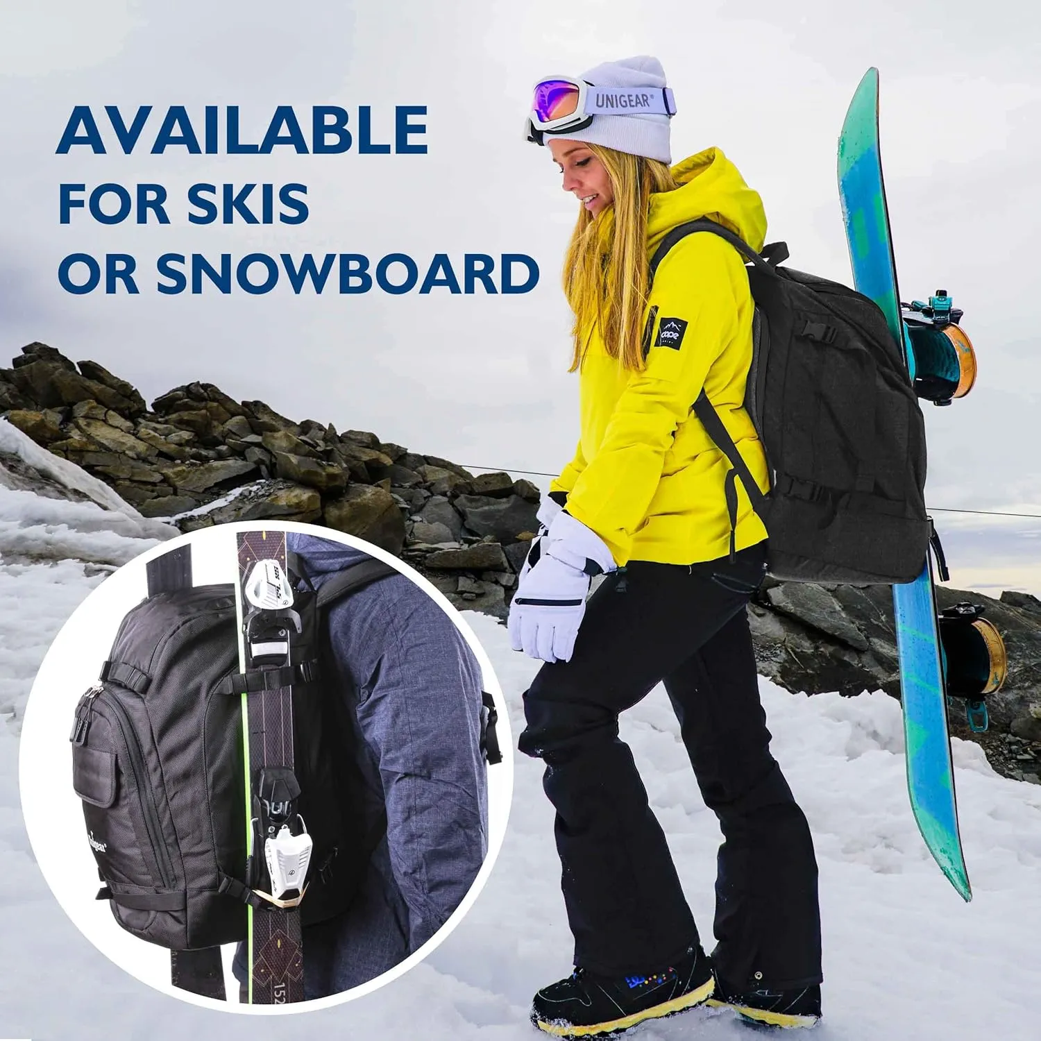 Unigear Ski Boot Bag Backpack for Helmet 50L/70L, Goggles, Gloves, Skis, Snowboard & Accessories (Black)