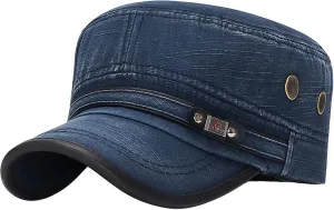 Unisex Cadet Army Cap Adjustable Flat Top Cap Washed Cotton Military Hat Baseball Cap
