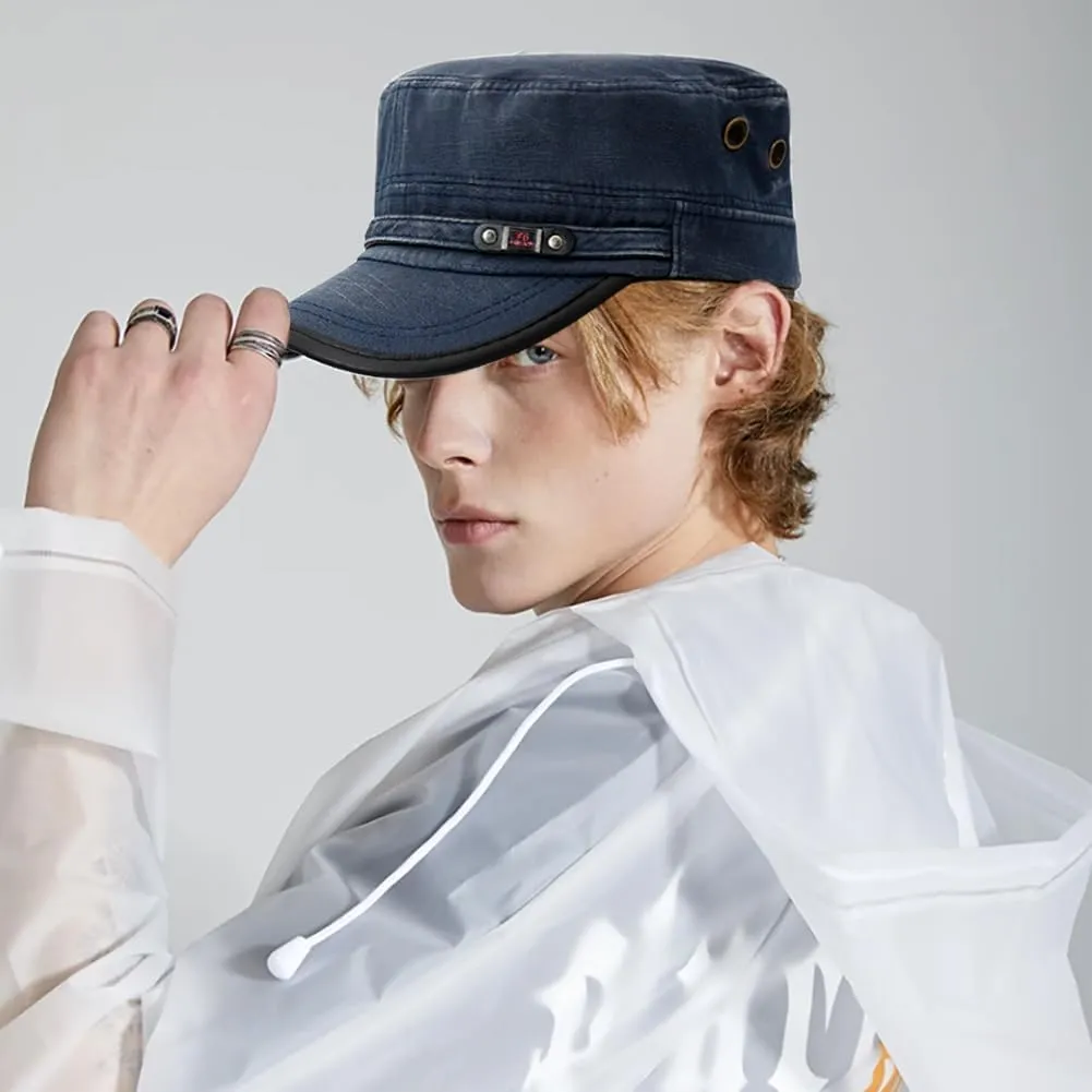 Unisex Cadet Army Cap Adjustable Flat Top Cap Washed Cotton Military Hat Baseball Cap