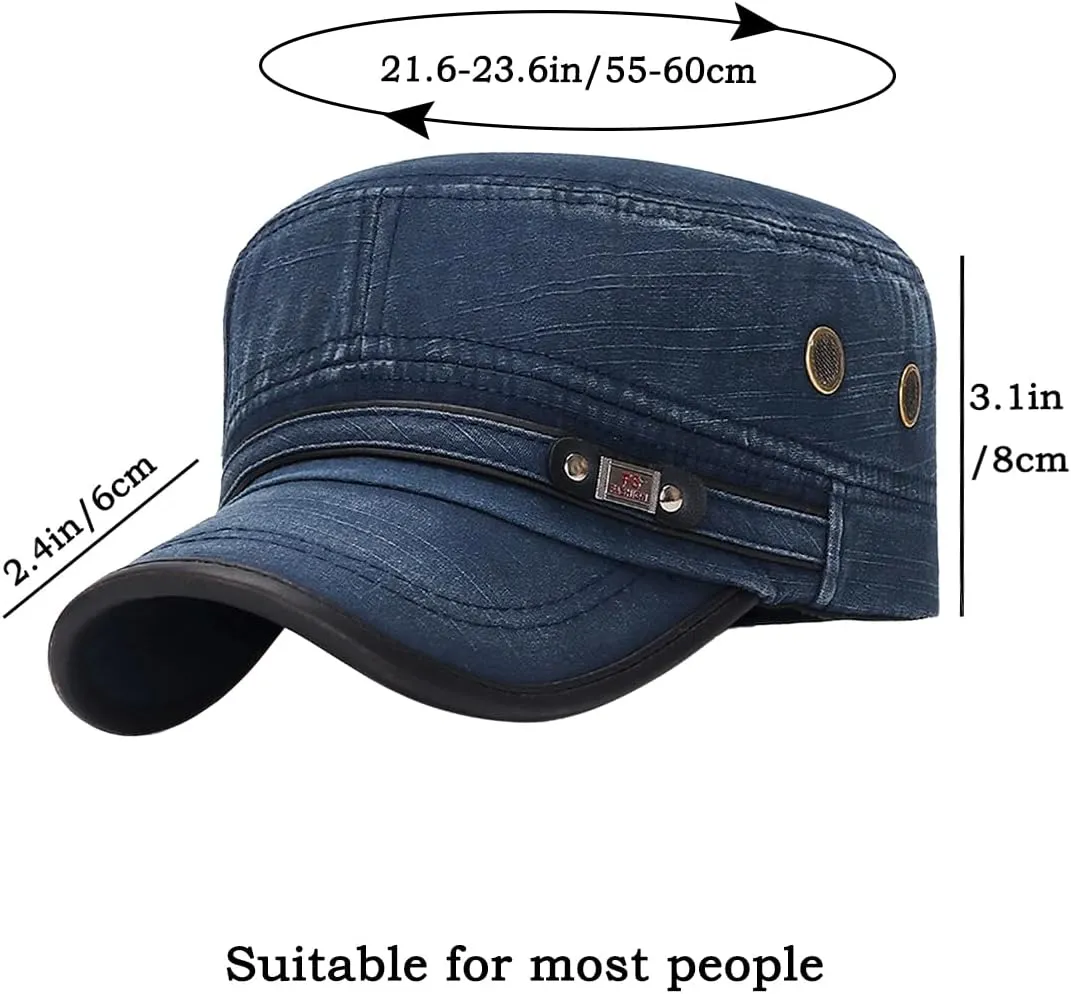 Unisex Cadet Army Cap Adjustable Flat Top Cap Washed Cotton Military Hat Baseball Cap