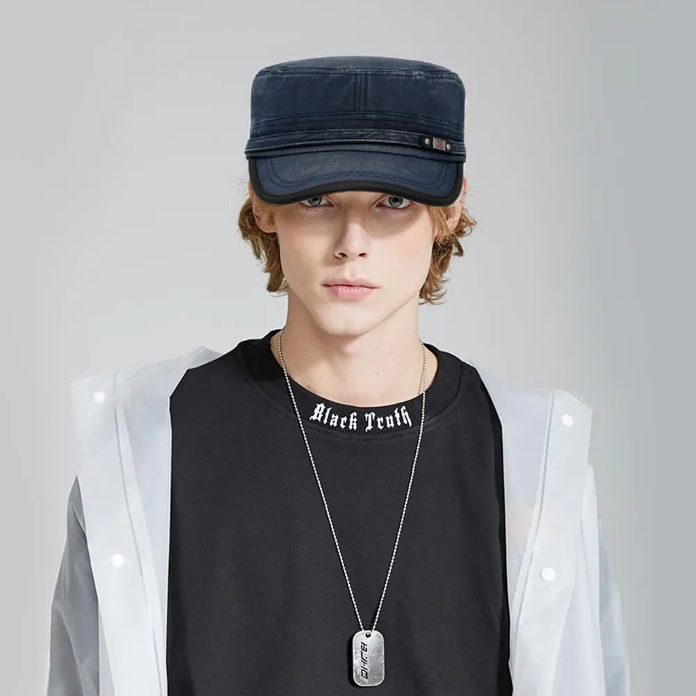Unisex Cadet Army Cap Adjustable Flat Top Cap Washed Cotton Military Hat Baseball Cap
