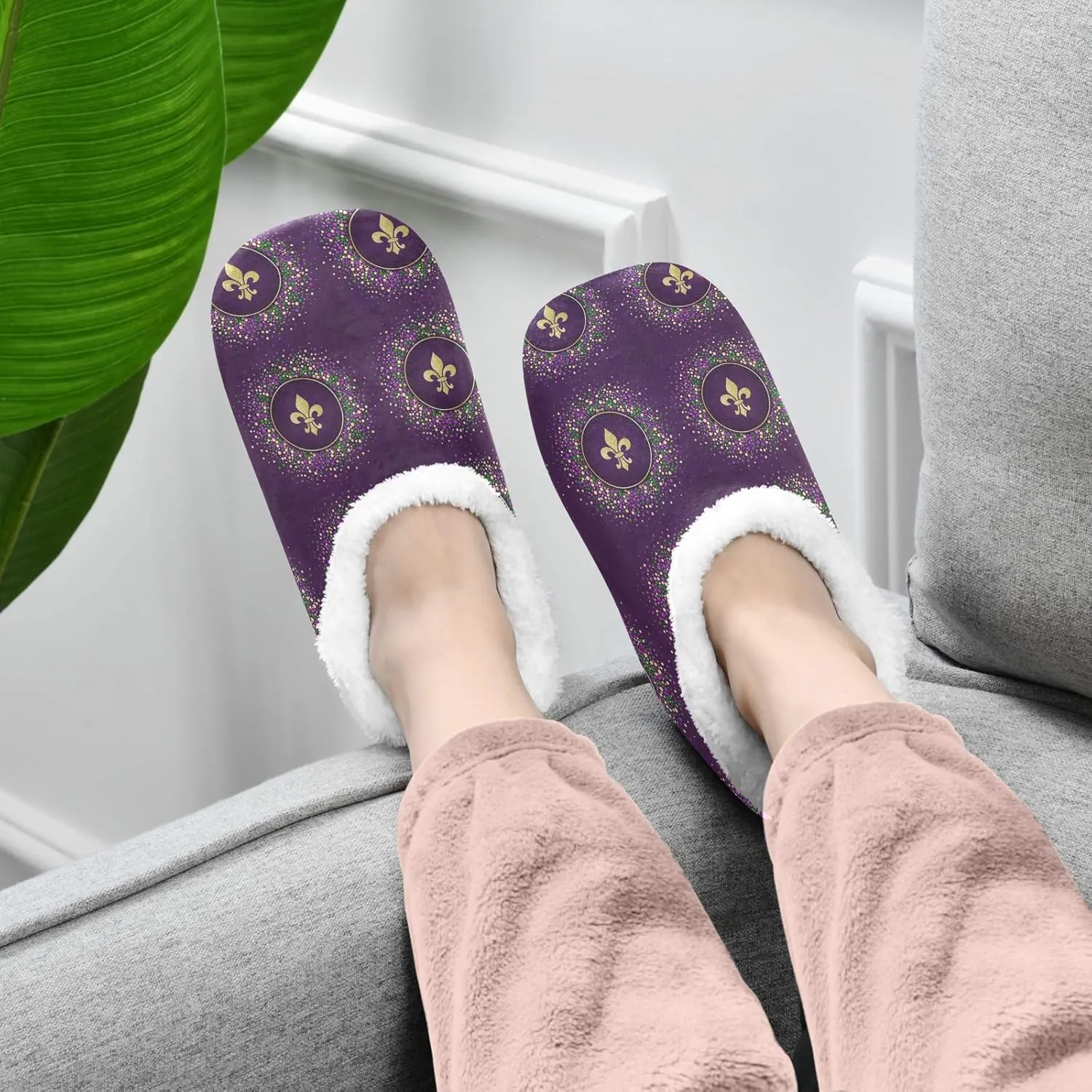 Unisex Fuzzy House Slippers Memory Foam Warm Slip Shoes Fur Lining M-XXL