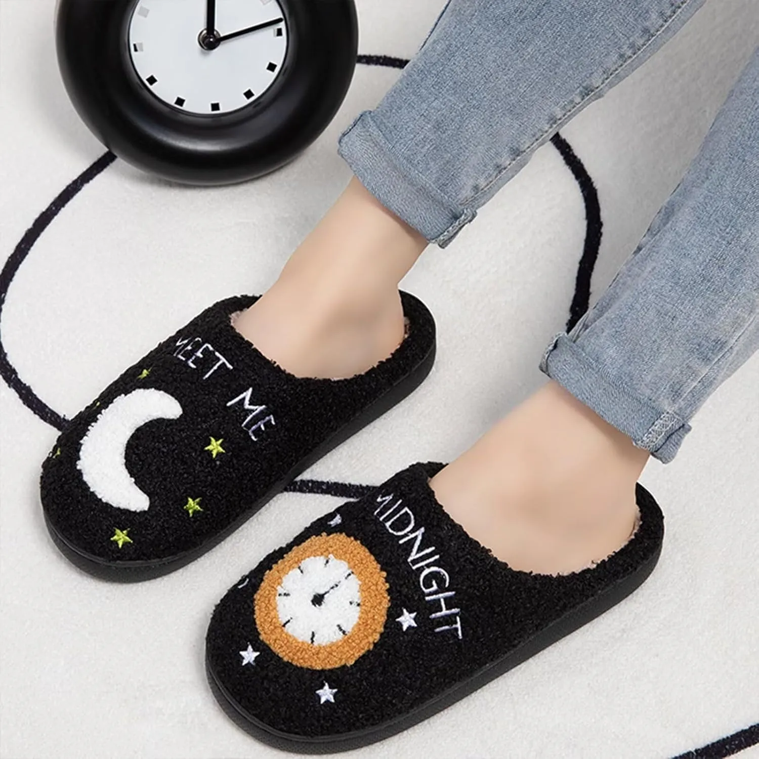 Unisex Meet Me at Midnight Slippers Fuzzy Warm House Slippers Winter Indoor Outdoor Shoes