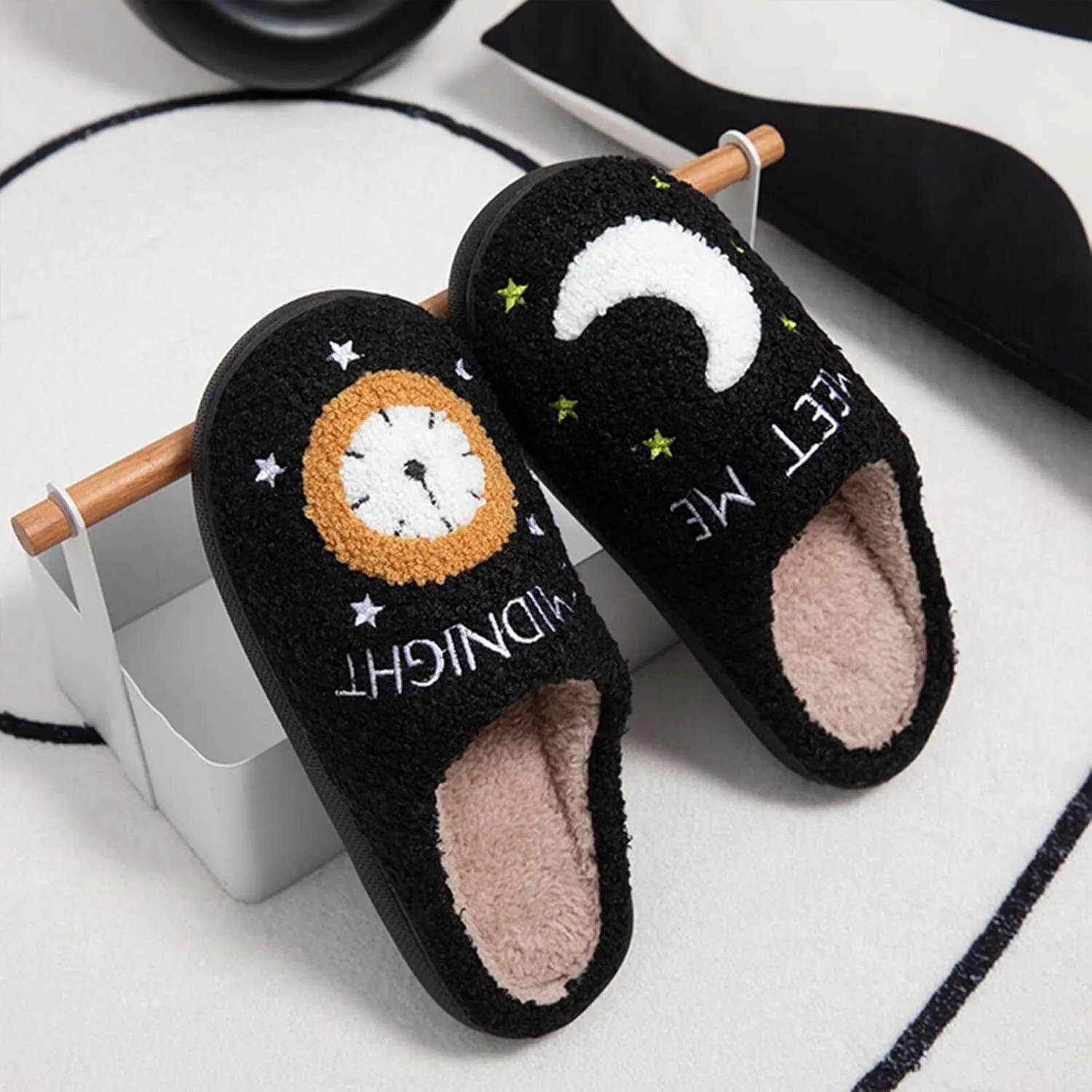 Unisex Meet Me at Midnight Slippers Fuzzy Warm House Slippers Winter Indoor Outdoor Shoes