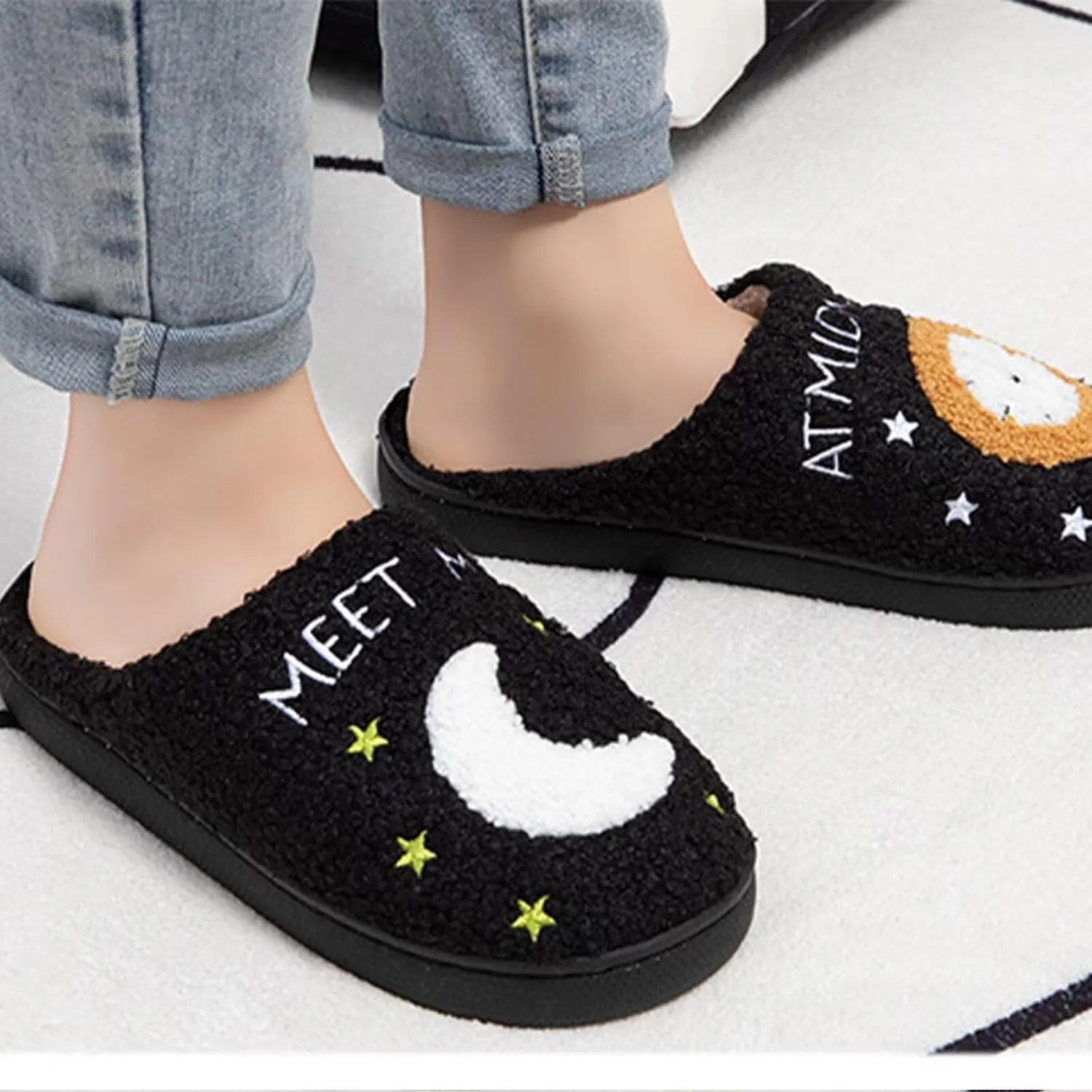 Unisex Meet Me at Midnight Slippers Fuzzy Warm House Slippers Winter Indoor Outdoor Shoes