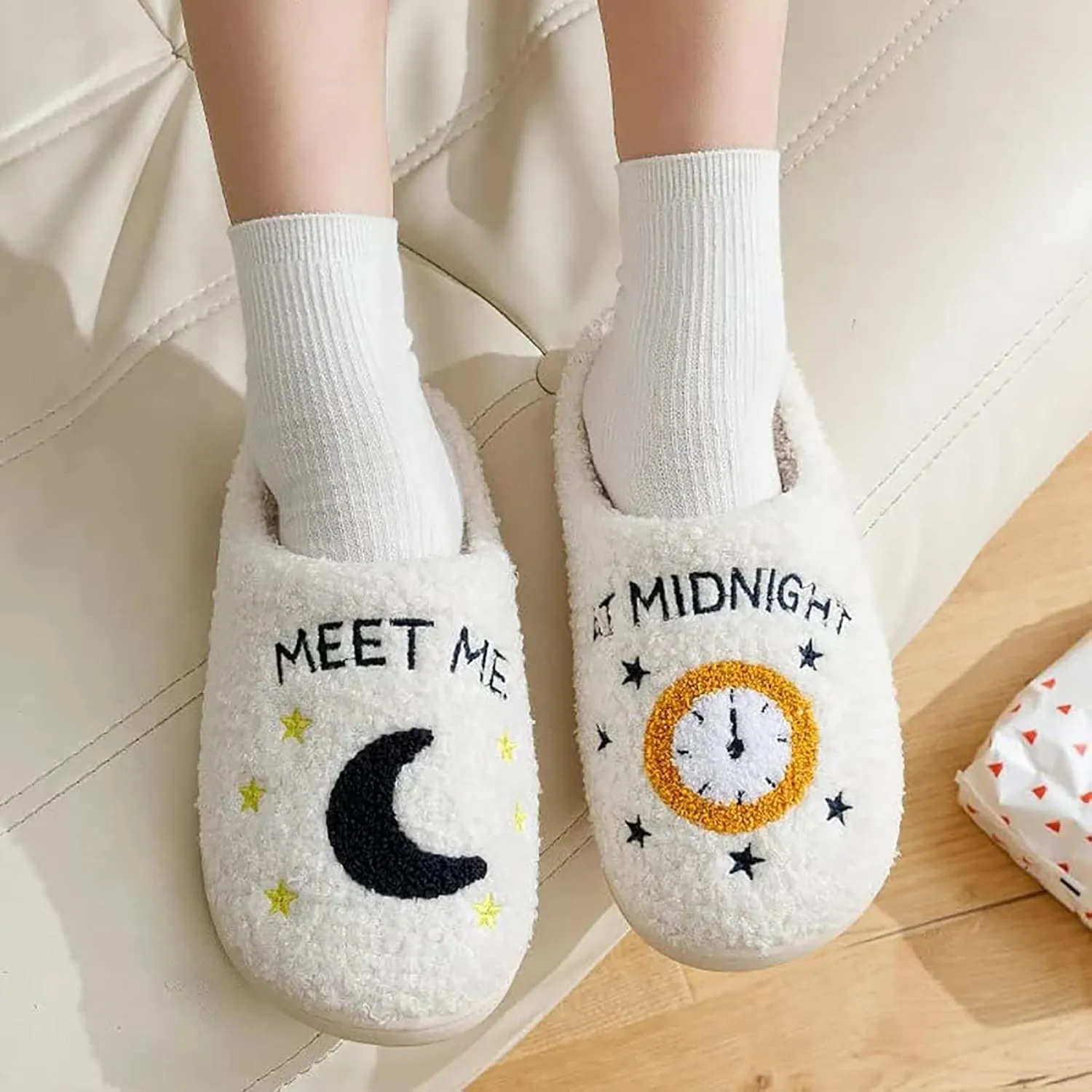 Unisex Meet Me at Midnight Slippers Fuzzy Warm House Slippers Winter Indoor Outdoor Shoes