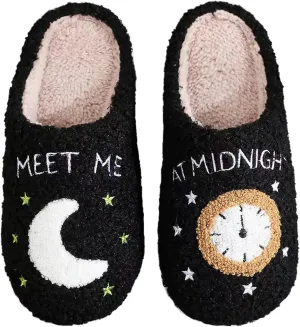 Unisex Meet Me at Midnight Slippers Fuzzy Warm House Slippers Winter Indoor Outdoor Shoes
