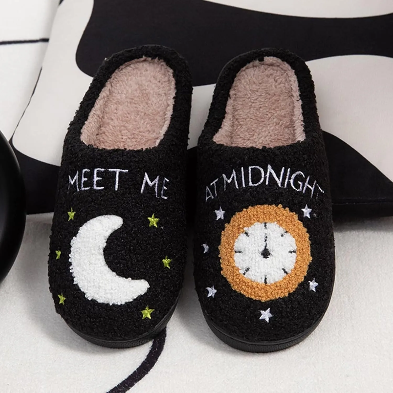 Unisex Meet Me at Midnight Slippers Fuzzy Warm House Slippers Winter Indoor Outdoor Shoes