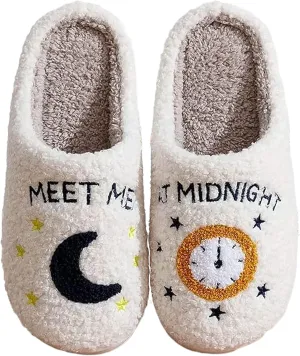 Unisex Meet Me at Midnight Slippers Fuzzy Warm House Slippers Winter Indoor Outdoor Shoes
