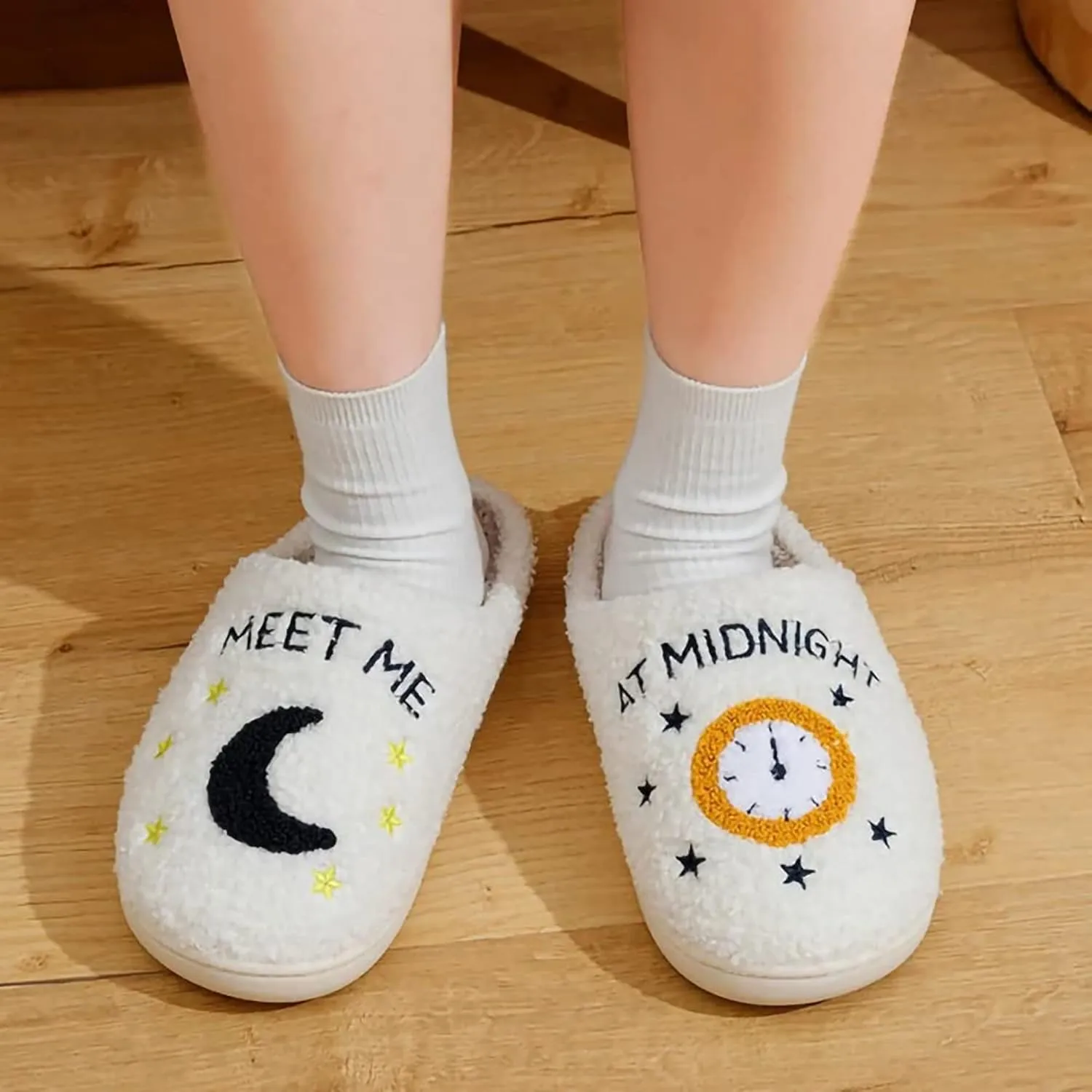Unisex Meet Me at Midnight Slippers Fuzzy Warm House Slippers Winter Indoor Outdoor Shoes