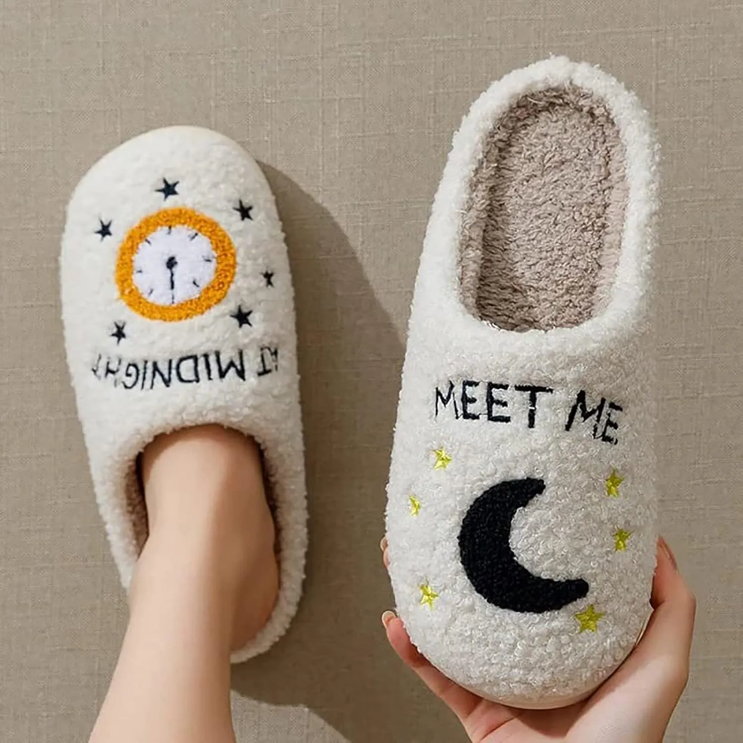 Unisex Meet Me at Midnight Slippers Fuzzy Warm House Slippers Winter Indoor Outdoor Shoes