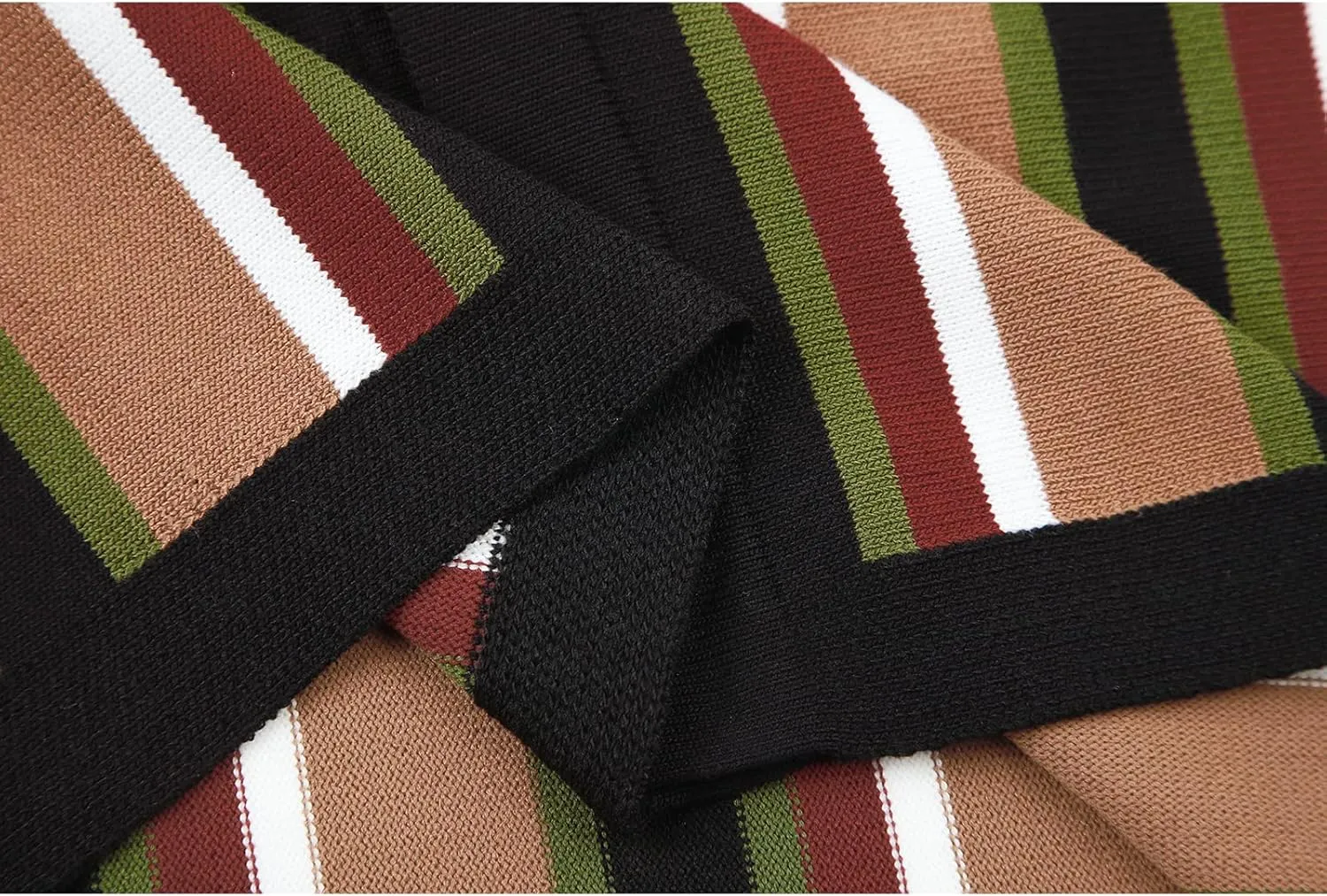 V VALANCH Men's Long/Short Sleeve Knitted Shirts Button Down Vintage Vercital Stripe Camp Collar Polo Shirt