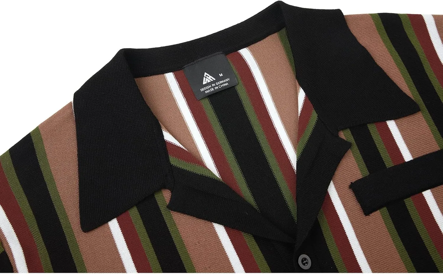 V VALANCH Men's Long/Short Sleeve Knitted Shirts Button Down Vintage Vercital Stripe Camp Collar Polo Shirt