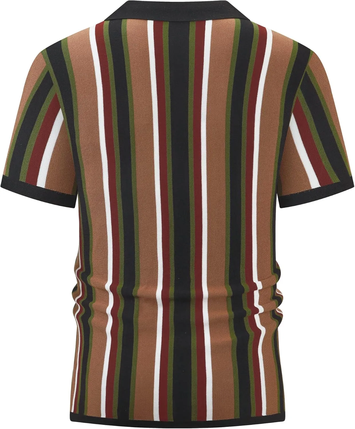 V VALANCH Men's Long/Short Sleeve Knitted Shirts Button Down Vintage Vercital Stripe Camp Collar Polo Shirt