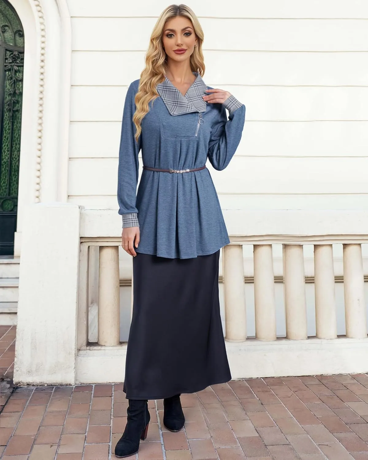 VALOLIA Women's Casual Swing Sweatshirt Long Sleeve Zipper Lapel Fashion Pullover Tunic