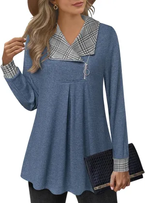 VALOLIA Women's Casual Swing Sweatshirt Long Sleeve Zipper Lapel Fashion Pullover Tunic