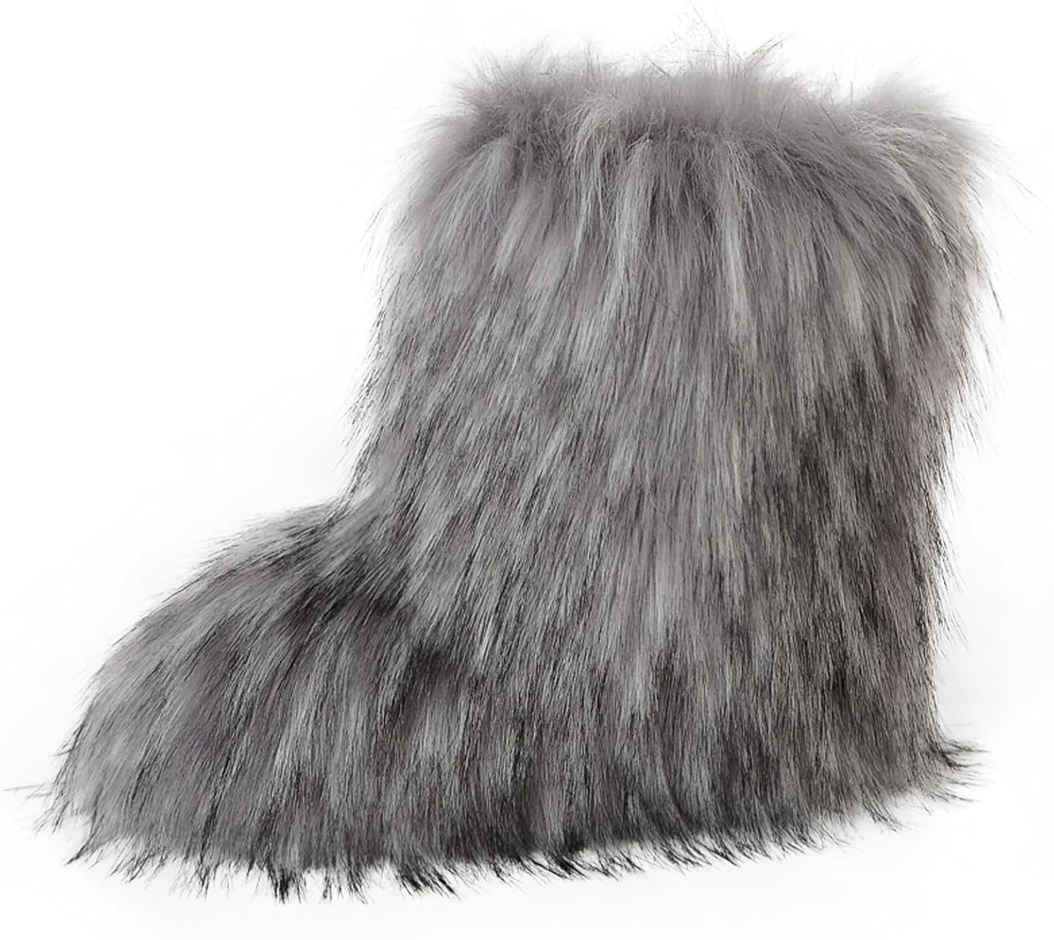 Valpeak Snow Boots for Women 2023 Furry Boots Winter Knee High Flat Heel Fluffy Faux Fur Boots(Light Gray,5)