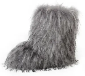 Valpeak Snow Boots for Women 2023 Furry Boots Winter Knee High Flat Heel Fluffy Faux Fur Boots(Light Gray,5)