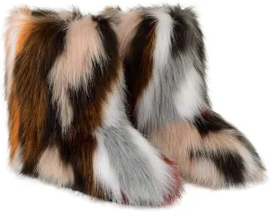 Valpeak Snow Boots for Women 2024 Furry Boots Winter Knee High Flat Heel Fluffy Faux Fur Boots