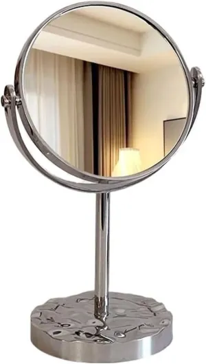 Vanity Makeup Mirror Light Luxury Ripple Dresser Double Sided Round Mirror Home Tabletop Magnifying Makeup Mirror Dressing Mirror Table Desk Vanity Makeup Mirror